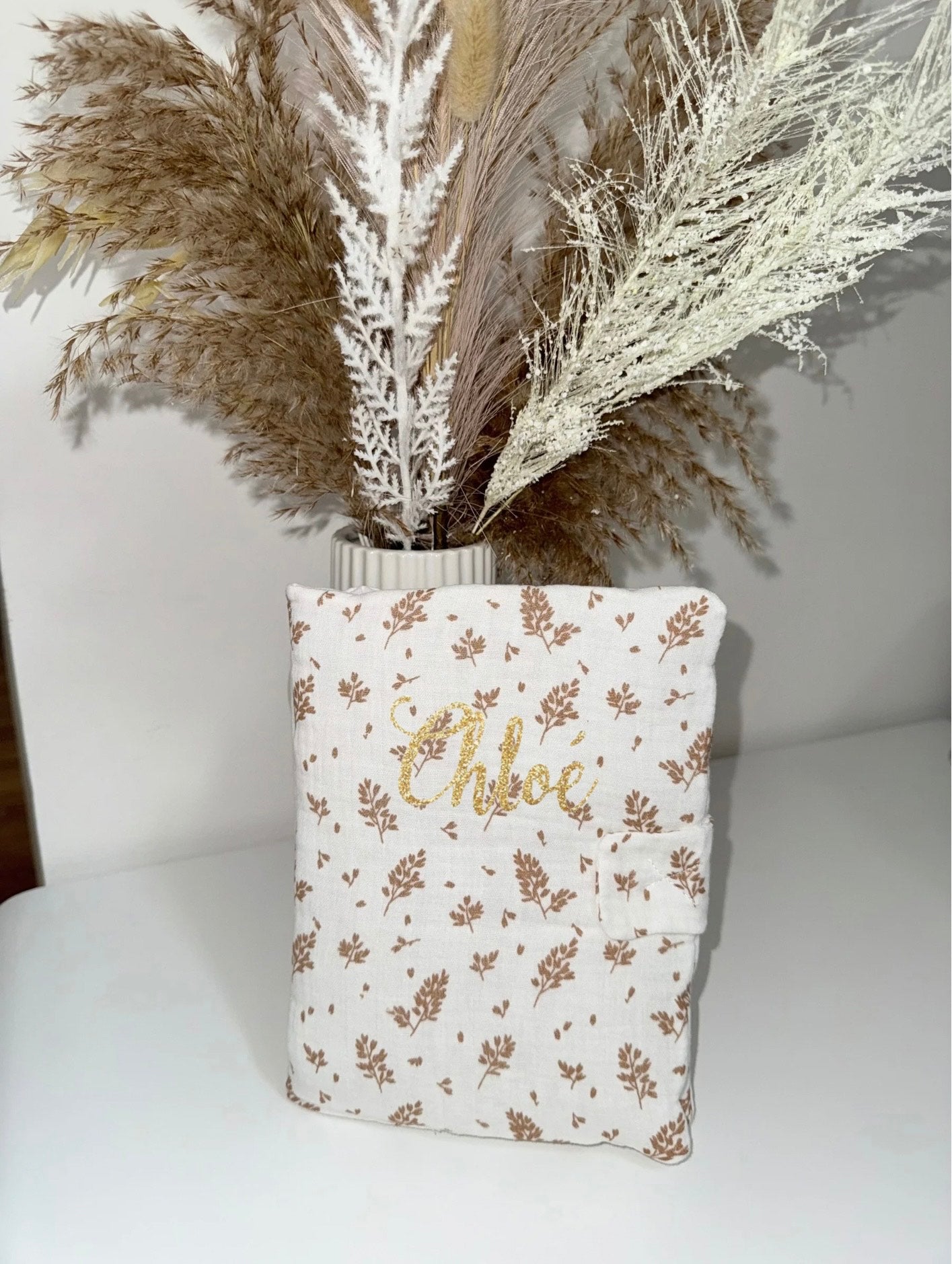 Protège carnet de santé - Feuilles Beiges