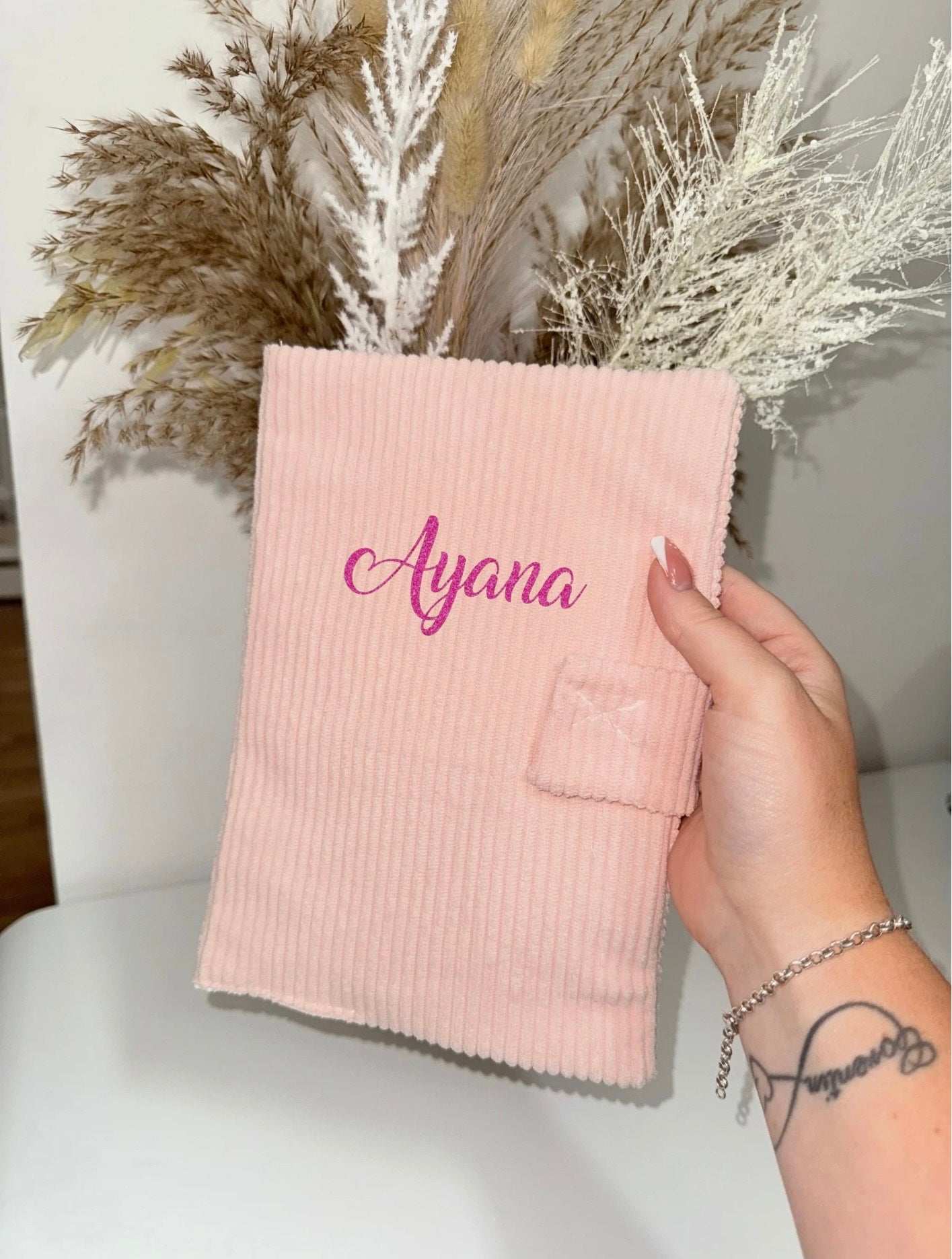 Protège carnet de santé - Velours Côtelé Rose