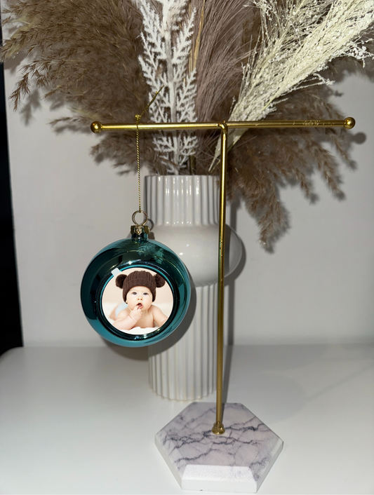 Boule de Noël bleue avec photo