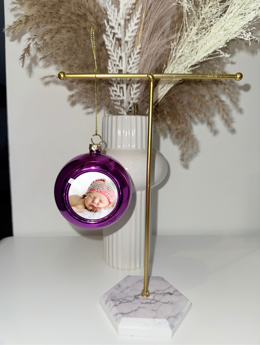 Boule de Noël violette avec photo