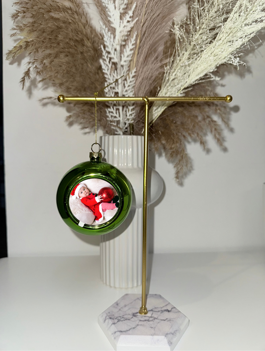 Boule de Noël verte avec photo