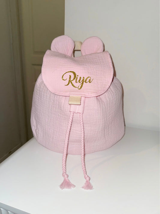 Sac à dos oreilles rose - Gaze de coton