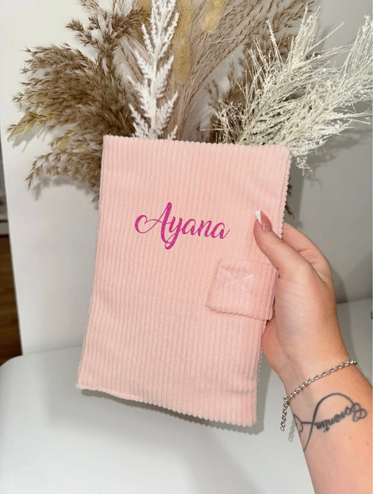 Protège carnet de santé - Velours Côtelé Rose