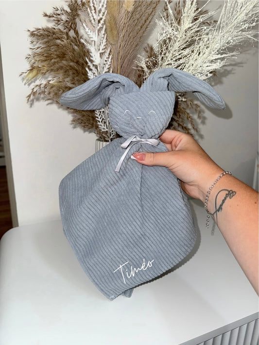 Doudou velours côtelé - Bleu/Gris